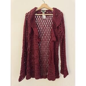 525 america STYLE# W2280L Open Knit Crochet Sweater Color Burgundy Size Large